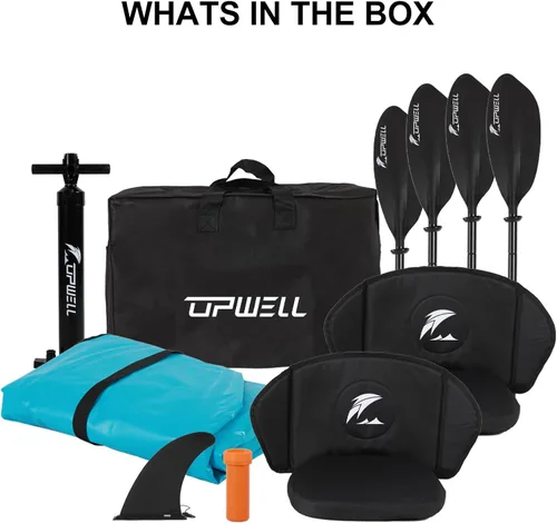 Miniatura 5 de UPWELL Kayak recreativo inflable de 13'6"/11' – 2 personas con piso de punto de caída y accesorios, incluyendo asientos de kayak con soporte