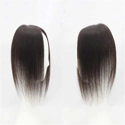 Miniatura 2 de Peluca de cabello humano lacio de 12 pulgadas, corona invisible para mujer, con cabello delgado, color negro