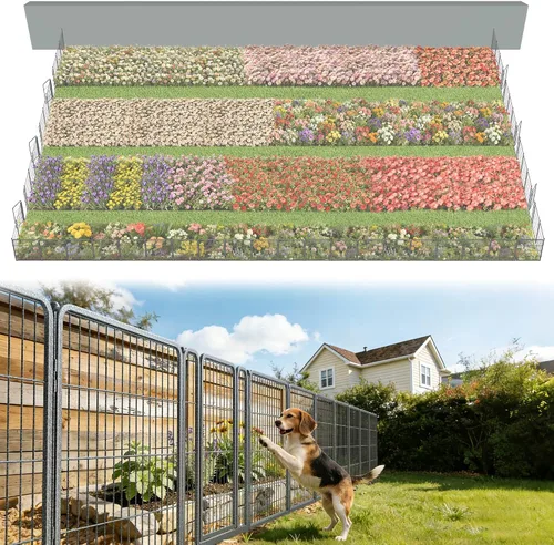 Miniatura 69 de FXW - Valla de jardín metálica y resistente para exteriores, barrera para perros y conejos, fácil instalación, negro, 24 pulgadas de alto x 29.6