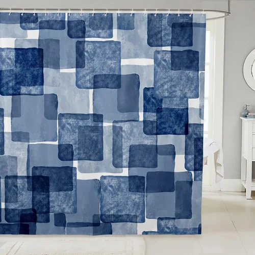 Miniatura 18 de Cortinas de ducha abstractas de líneas geométricas para niños, cortinas de baño con diseño empalmado de rayas para niñas, niños y adultos, cortinas