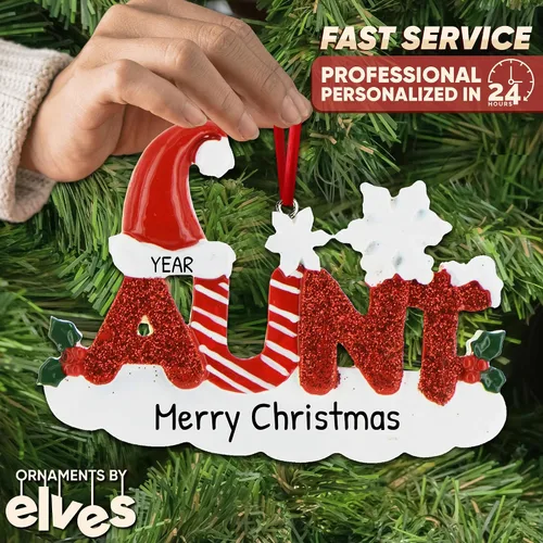 Miniatura 2 de Adorno de Navidad familiar personalizado – Adornos personalizados para tía, adorno de la mejor tía de la historia, adornos de regalo personalizados