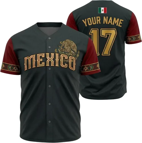 Miniatura 9 de Camiseta de béisbol personalizada de México, camisas personalizadas con orgullo mexicano con número de nombre para hombres y mujeres, camisa