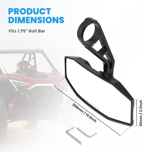 Miniatura 7 de KEMIMOTO Espejo retrovisor UTV compatible con Polaris RZR 900 1000 XP/General 1000 2015-2024 para barra antivuelco de 1.75 pulgadas, espejo