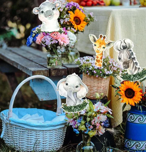 Miniatura 4 de 24 palos de centro de mesa de safari, decoración de fiesta de baby shower de animales de la selva para niños y niños, suministros de fiesta temática