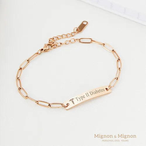 Miniatura 4 de Medical ID Bracelet for Women Personalized Medical Alert Engraved Diabetic Autism Awareness Bracelet Custom Paperclip Chain Jewelry Prescription