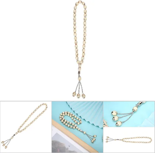 Miniatura 6 de HEEPDD Cuentas de oración musulmana de 13.8 in de longitud y 0.472 in, pulsera Tasbih beige, 33 cuentas de conteo preciso de Dhikr para uso diario