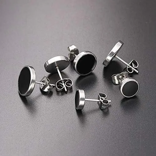 Miniatura 4 de SIEYEAY Aretes para hombre, aretes para hombre, aretes negros de acero inoxidable para hombres y mujeres, juego de aretes geniales para hombres