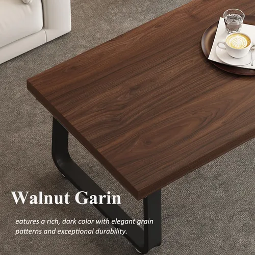 Miniatura 4 de HSH - Mesa de café rústica de nogal, mesa central moderna, mesa de café rectangular industrial para sala de estar, mesa de té simple de madera