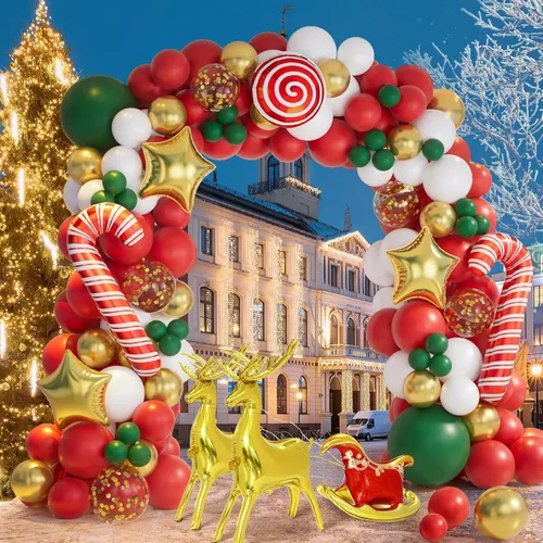 Miniatura 4 de AobkDeco Kit de arco de guirnalda de globos de Navidad de 138 piezas con globos rojos, verdes, dorados y blancos, globos de caramelo, globos