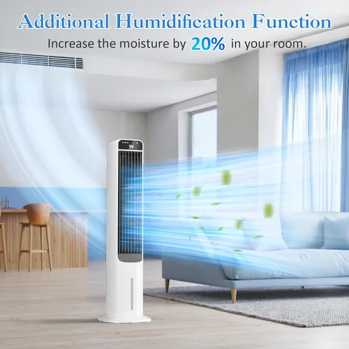 Miniatura 7 de Enfriador de aire evaporativo portátil, ventilador de torre de enfriamiento de pantano 2 en 1 con control remoto, 4 paquetes de hielo, oscilación