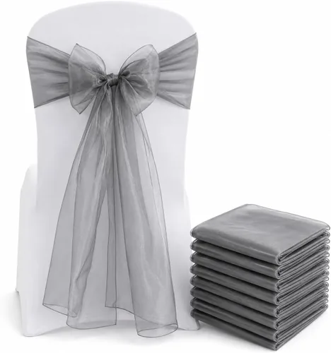 Miniatura 16 de Elegantes bandas de organza para silla, bandas de tela transparente para bodas, fiestas y eventos especiales, (paquete de 10 unidades, rosa bebé)