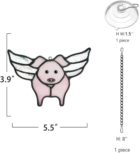 Miniatura 6 de BOXCASA Suncatcehr - Regalos de cerdo para ventana, lindos regalos de cerdo volador para niñas, mujeres, amantes de los cerdos, vidrieras
