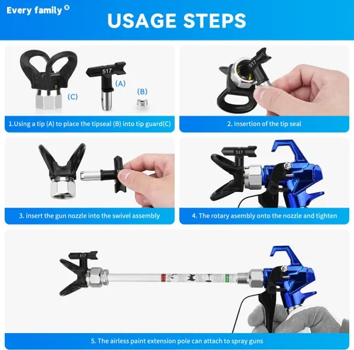 Miniatura 5 de 16 pistolas pulverizadoras de pintura sin aire de 3600 PSI con protector de punta, punta de pulverización sin aire, filtros, junta giratoria