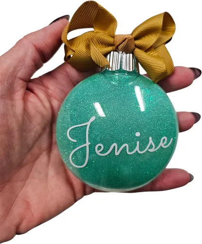 Miniatura 3 de Adorno de Navidad personalizado relleno de purpurina hecho a medida, regalo ideal para fiesta de intercambio de regalos de oficina (Aqua)