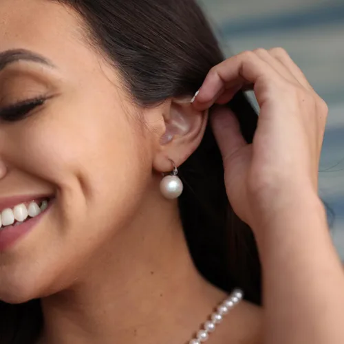 Miniatura 60 de Aretes colgantes de plata de ley 925 seleccionados a mano AAA+ de 7.5 a 0.315 in con perlas cultivadas de agua dulce blancas para mujer