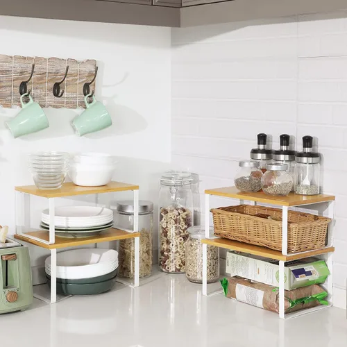 Miniatura 8 de SONGMICS Estante organizador de gabinete, juego de 4 estantes de encimera de cocina, almacenamiento de cocina, estante de especias, apilable, Blanco