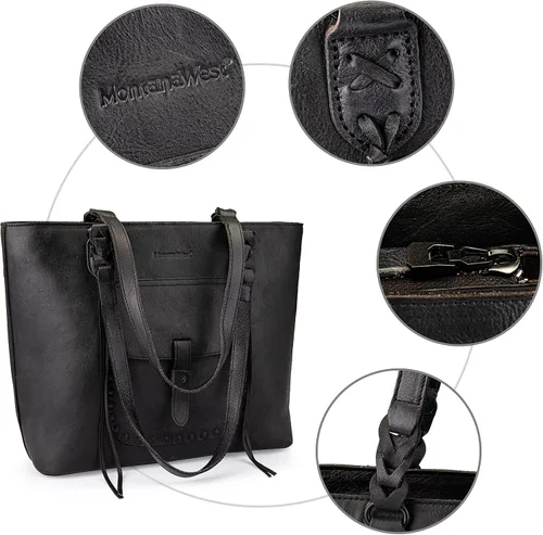 Miniatura 4 de Montana West Monederos de cuero genuino para mujer, bolsos Hobo con mango de herramientas y borlas