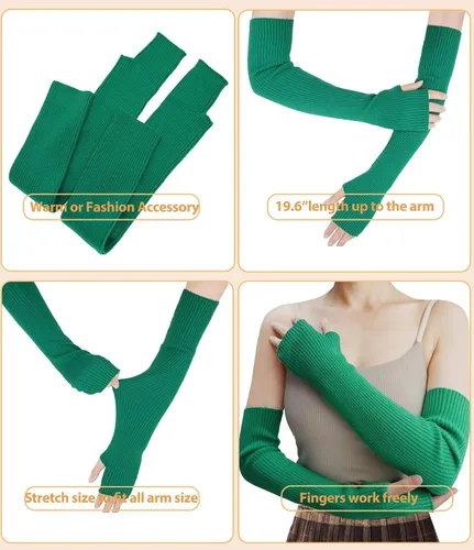 Miniatura 53 de Guantes cálidos de cachemira de brazo largo para mujer, guantes de invierno acogedores sin dedos, calentadores de brazos suaves, gran regalo