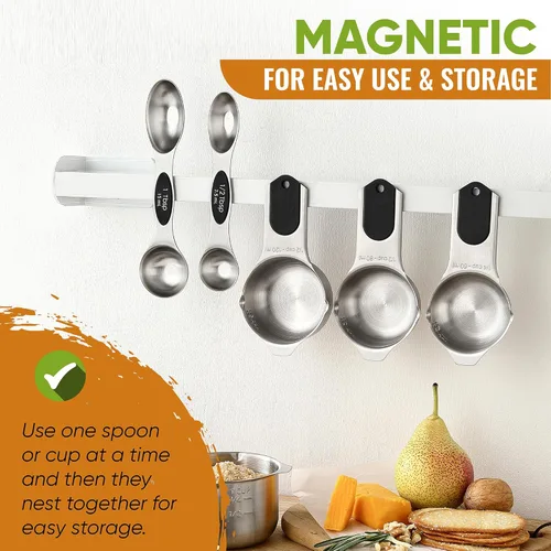 Miniatura 4 de Spring Chef Juego de tazas y cucharas medidoras magnéticas, patentado, imanes fuertes N45, acero inoxidable resistente que cabe en tarros