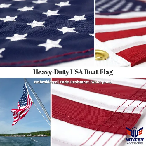 Miniatura 7 de Bandera de barco de Estados Unidos de 12 x 18 pulgadas, bandera estadounidense bordada, nailon 210D impermeable, ojales de latón, cabecera de lona