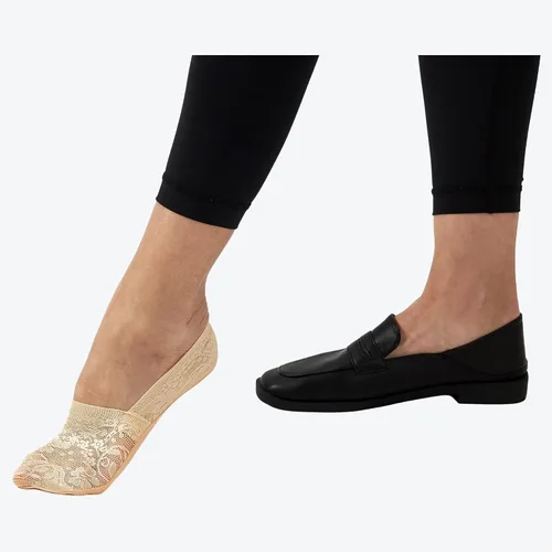 Miniatura 2 de Flammi - 4 pares de calcetines de encaje para mujer, antideslizantes, con parte inferior de algodón