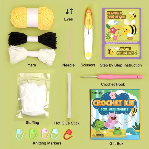 Miniatura 2 de Karsspor Kit de ganchillo para principiantes, kit de inicio de ganchillo con instrucciones detalladas y tutoriales en video, kit completo
