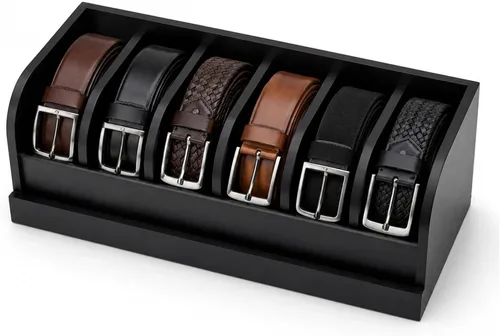 Miniatura 7 de Caja Organizadora de Cinturones de Madera de Acacia MinBoo, Estante de Cinturones de 6 Rejillas para Clóset y Cajón, Organizador y Expositor