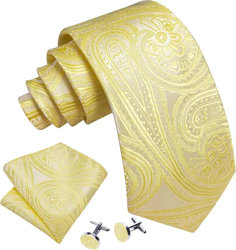 Miniatura 19 de Barry.Wang - Juego de corbata de seda para hombre, diseño de cachemira, pañuelo y gemelos de bolsillo