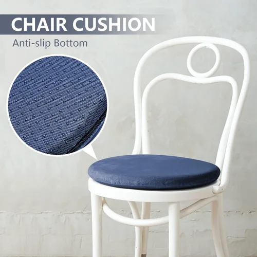 Miniatura 2 de Cojín redondo para silla de 13 pulgadas, cojín de asiento de espuma viscoelástica desmontable, cojín de taburete circular, almohadilla Azul marino