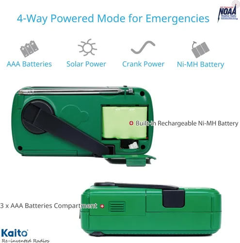 Miniatura 4 de Kaito Mejor NOAA y SW Portátil Solar/Manivela de mano AM/FM, radio de emergencia meteorológica de onda corta y NOAA con cargador de teléfono celular