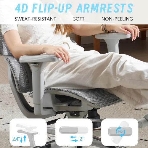 Miniatura 6 de Silla de oficina ergonómica con reposapiés, silla de computadora de malla de respaldo alto con soporte lumbar, altura del respaldo de 5 niveles