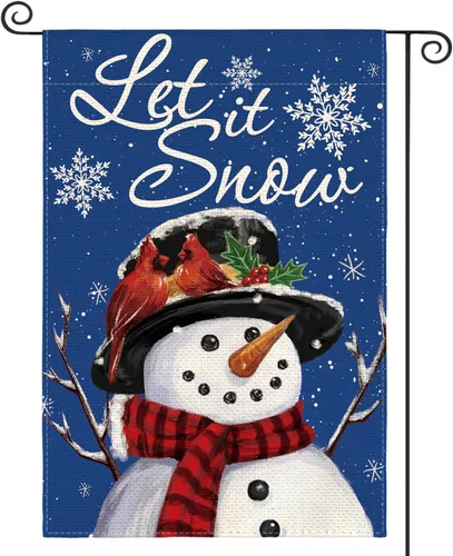 Miniatura 8 de AVOIN colorlife Deje que nieve muñeco de nieve copo de nieve bandera de Navidad de jardín 12x18 pulgadas de doble cara, bandera decorativa de granja