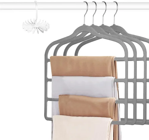 Tinfol Perchas de terciopelo gris para pantalones que ahorran espacio, 4 perchas antideslizantes para pantalones, perchas para pantalones de