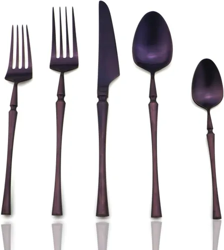 JASHII Juego de cubiertos de lujo de 20 piezas, color morado, para 4 cuberterías, acero inoxidable 304, incluye cuchillo de cena, tenedor, cuchara
