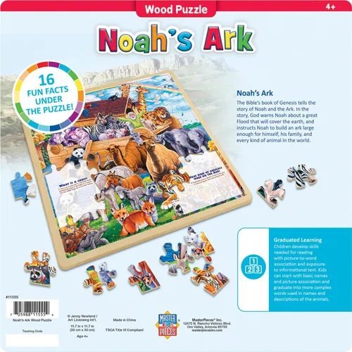 Miniatura 3 de Masterpieces Rompecabezas de 48 piezas de hechos divertidos para niños, rompecabezas de madera del arca de Noé, 12 x 12 pulgadas
