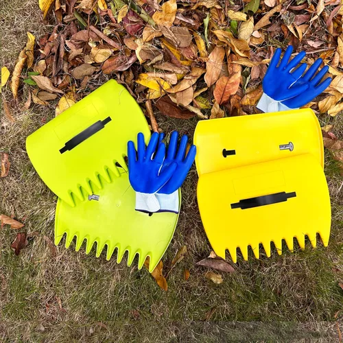 Miniatura 5 de Rastrillos de mano, cucharas de hojas y garras con guantes, pala de plástico ligero para hojas, agarradores de hojas grandes para recoger hojas
