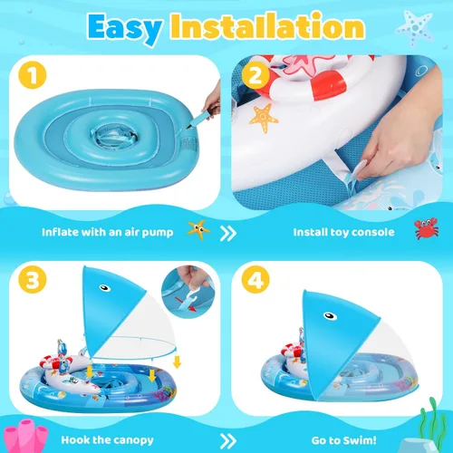 Miniatura 5 de Flotador de piscina para bebé con toldo de protección solar UPF50+, flotador de natación inflable para bebés de 6 a 36 meses