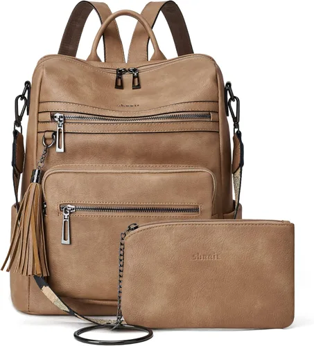 Miniatura 19 de Mochila de cuero Shrrie para mujer, bolso de diseñador de moda para mujer, mochila de viaje convertible, bolso de hombro con muñequera, Mochilas