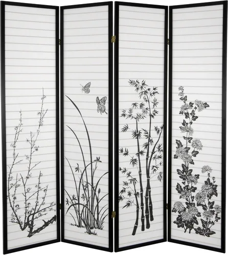 Miniatura 2 de Divisor de habitación de bambú y flores de 6 pies de alto, 3 paneles