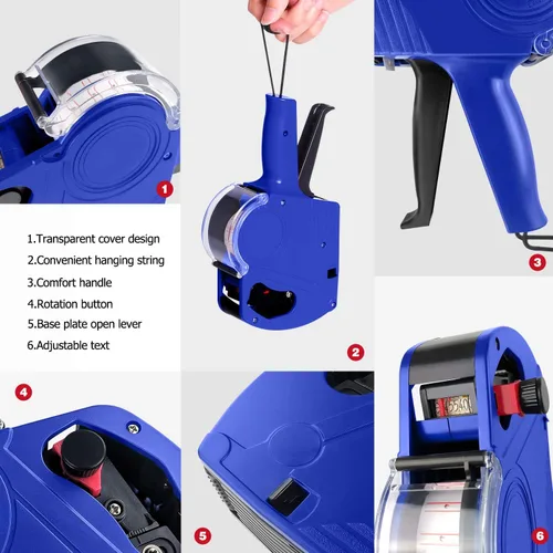 Miniatura 2 de MX5500 Pistola de precio de 8 dígitos, kit de pistola de precios con pistola de precios de recarga de 3 tintas, pistola de etiquetas para Azul