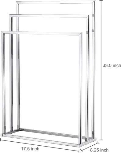 Miniatura 4 de MyGift Toallero de pie, soporte de toalla metálico de 3 niveles. Cromado en plateado