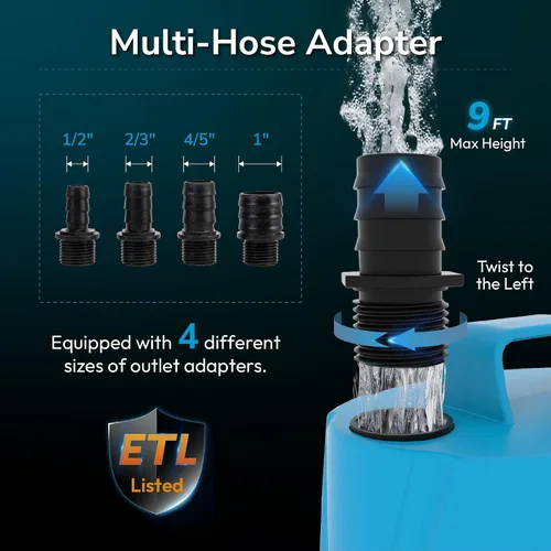 Miniatura 4 de Hexago Bomba sumergible de fuente de agua de 580 GPH, bomba de sumidero pequeña de 60 W con elevación alta de 9 pies, bombas de acuario