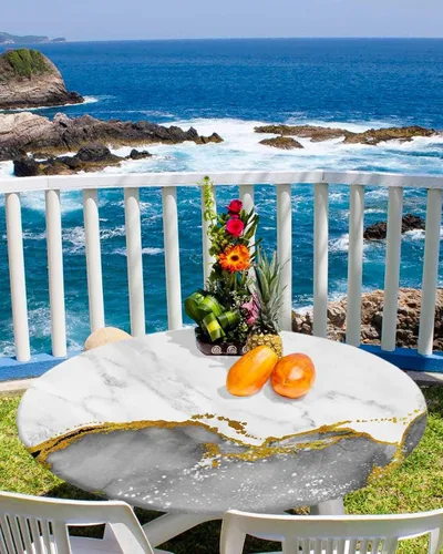 Miniatura 34 de SEVENBABU Mantel redondo de 36 a 44 pulgadas, mantel redondo de vinilo ajustable con borde elástico para fiestas al aire libre, color aguamarina