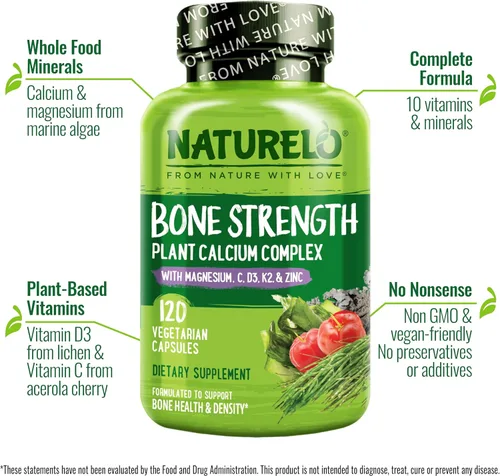 Miniatura 2 de NATURELO Suplemento de calcio – con vitamina C, vitamina D3, K2 y calcio, magnesio y zinc para fortalecer los huesos con calcio de 600 mg – a base