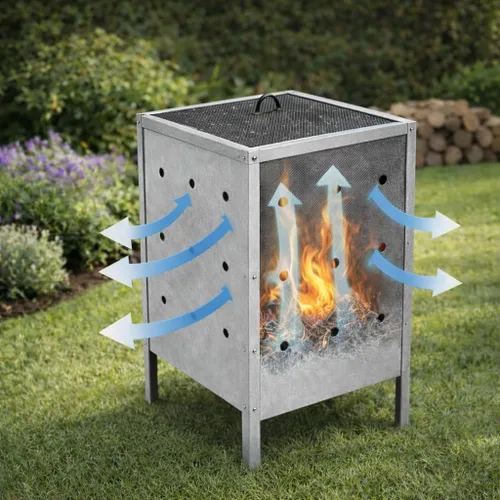 Miniatura 5 de Bote de basura con barril de combustión, hoguera de metal galvanizado resistente para uso en casa y jardín, ideal para papel, basura, desechos al