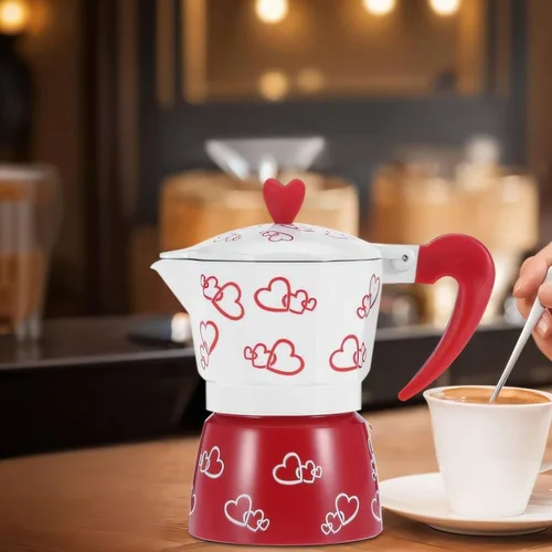 Miniatura 6 de HERCHR Red Heart - Olla moka de aluminio, cafetera para estufa con cafetera italiana ergonómica para camping, moka espresso (S)