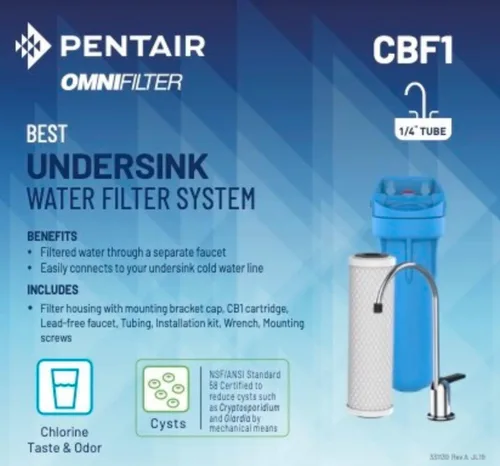 Miniatura 3 de Pentair OMNIFilter CBF1 Sistema de filtración de agua, sistema de filtro de una etapa de 10 pulgadas para debajo del fregadero, incluye carcasa