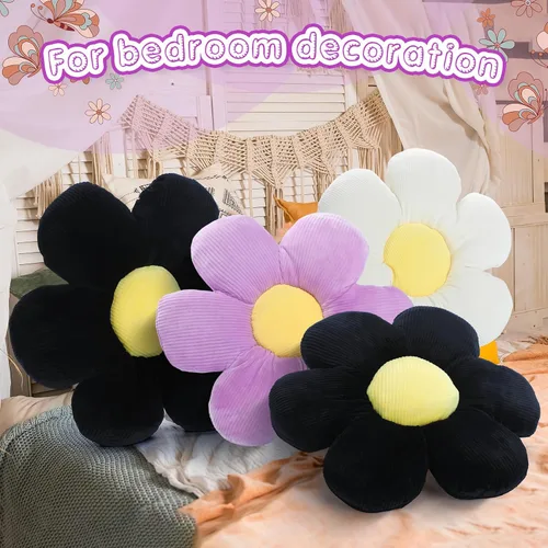 Miniatura 4 de Reginary 4 almohadas de suelo con diseño de flores, bonitas almohadas de felpa con diseño de margaritas, cojines de asiento de suelo para el regreso