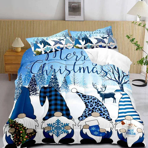 Miniatura 15 de LUVIVIHOME Juego de edredón de 2 piezas de oso de Navidad, tamaño individual, copos de nieve blancos, rojo y negro, a cuadros, ropa de cama