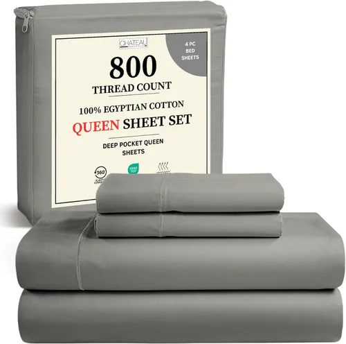 Juego de sábanas de algodón egipcio tamaño Queen con bolsillos profundos, juego de sábanas de algodón Queen de 800 hilos, juego de sábanas de satén